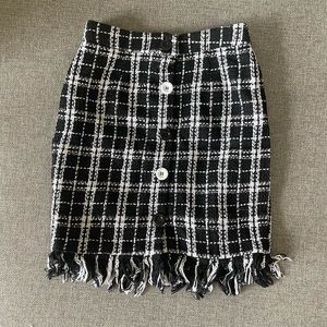 Black & White Plaid Tweed Skirt